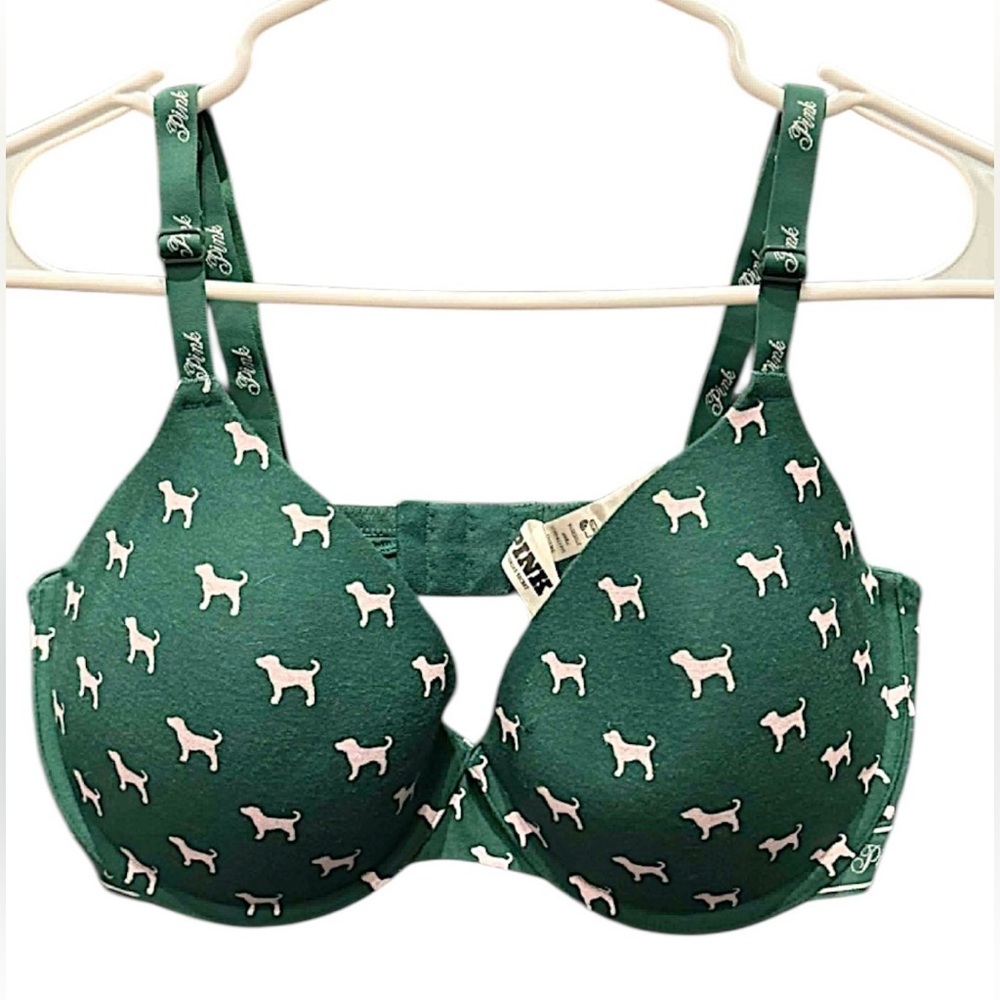 PINK Victoria’s Secret Green Bra with Dog Print 36DD